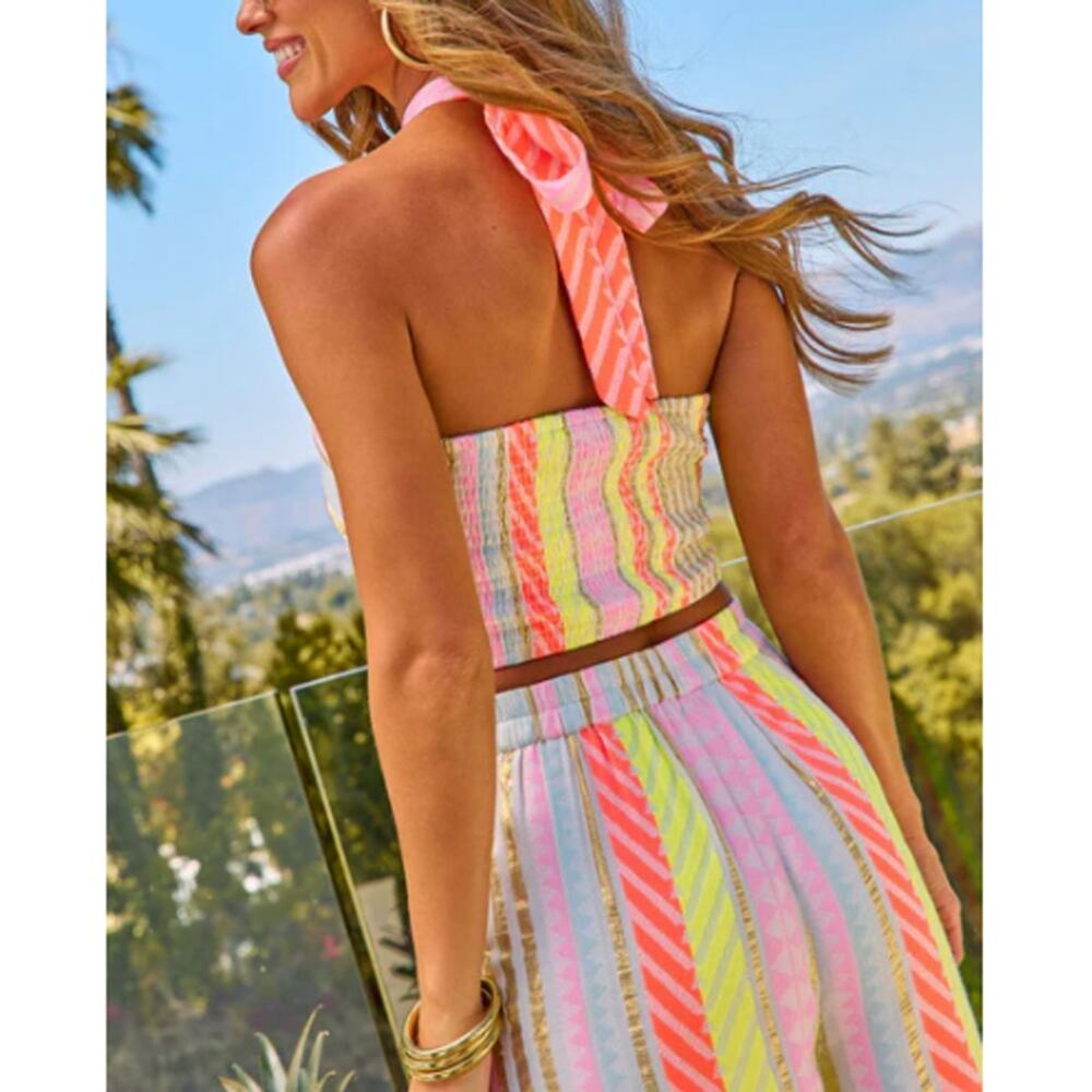 Vici Women's Neon Multi Sun Washed Embroidered Halter Neck Abstract Top Size S - Picture 2 of 8